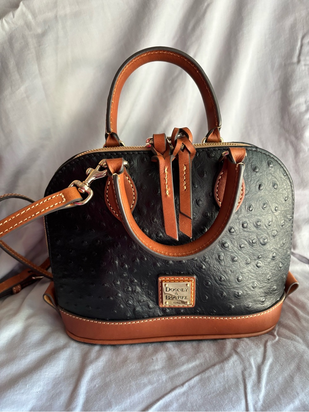 Dooney & Bourke Ostrich Bitsy Bag Satchel-black - Picture 7 of 13